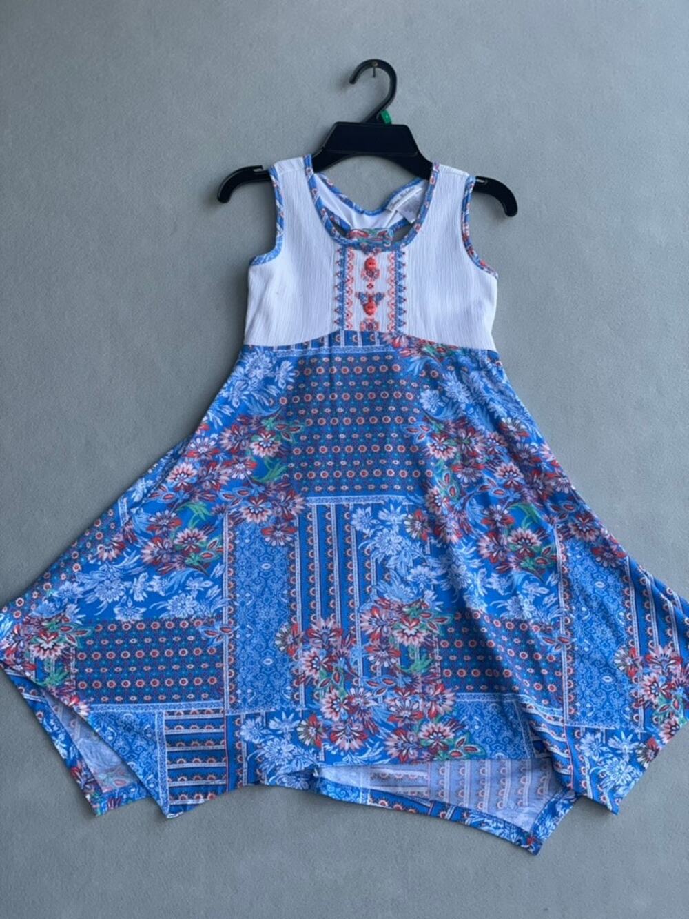 JONA MICHELLE GIRLS BOHO BLUE FLORAL PATCHWORK SUNDRESS - SIZE 8